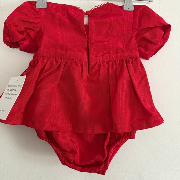 FOR LOVE & LEMONS | Lil Lemons Red Moire Dress with Rhinestone Bow 0-3 months - Picture 5 of 6